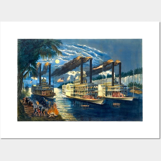 Steamboats Racing on the Mississippi Wall Art by rocketshipretro